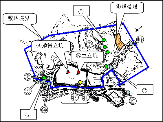 研究坑道掘削工事に伴う環境管理測定地の地図