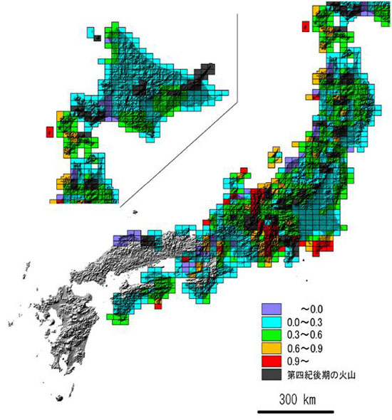 図1　最近10万年間における日本列島の隆起速度の分布．単位はm／千年