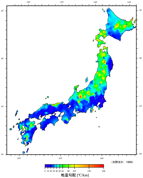 図　日本列島の地温勾配コンター図