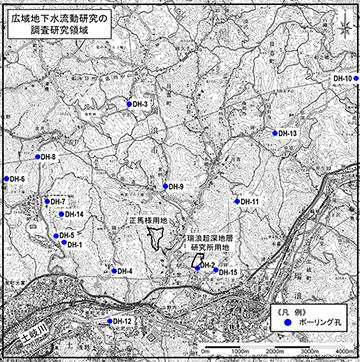 広域地下水流動研究ボーリング孔位置図