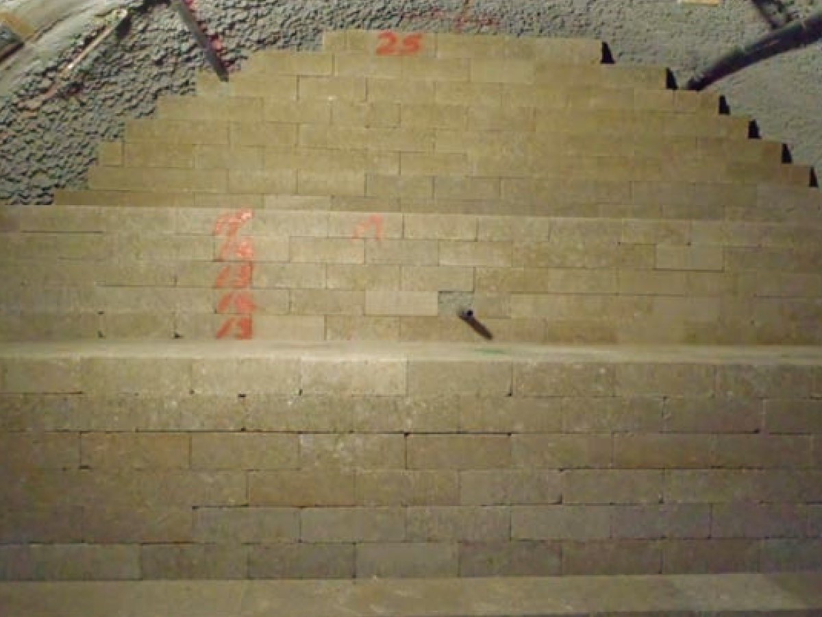Different methods for backfill construction: shotclay method (middle); block method (right) 