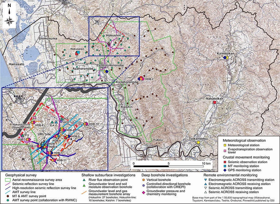 Locations of surface-based investigation points / lines / sites in / around URL area